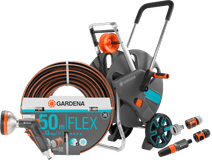 GARDENA Comfort FLEX 50m CleverRoll L Premium Spray Nozzle Pack Gardena hose cart