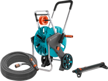 GARDENA Liano Life 15m AquaRoll S Medium Sprinkler Pack Gardena hose cart