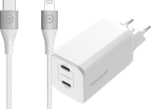 BlueBuilt Power Delivery and Quick Charge Charger 65W + Lightning Cable 1.5m Nylon White Samsung fast charger