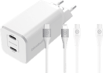 BlueBuilt Power Delivery Charger 65W + Lightning and USB-C Cable 1.5m Nylon White Samsung fast charger