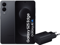 Samsung Galaxy S25 Edge 256GB Zwart 5G + Samsung Oplader 25 Watt Zwart Samsung telefoon aanbieding