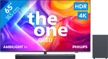 Coolblue Philips Ambilight 65" PUS9000 QLED 4K (2025) + JBL Bar 2.1 Deep Bass M2 Zwart aanbieding
