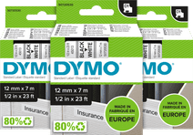 DYMO D1 12mm x 7m Zwart Wit Labels 3-pack Dymo label