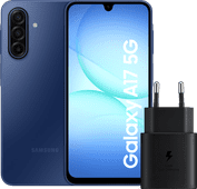 Samsung Galaxy A17 128GB Blauw 5G + Samsung Oplader 25 Watt Zwart Samsung A serie aanbieding