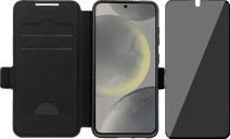 BlueBuilt Samsung Galaxy S25 Book Case Leer Zwart + BlueBuilt Privacy Screenprotector Glas Hoesje zonder valbescherming