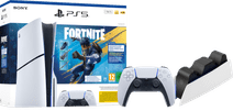 PlayStation 5 Slim Disc Edition Fortnite bundel + Extra Controller Wit + Oplaadstation PlayStation 5 Pro of Slim