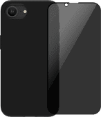 BlueBuilt Back Cover iPhone 16e Zwart + Privacy Filter Screenprotector Glas Hoesje zonder valbescherming