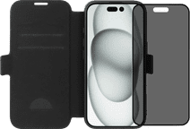 BlueBuilt Apple iPhone 16 Book Case Leer Zwart + Privacy Filter Screenprotector Glas BlueBuilt telefoonhoesje