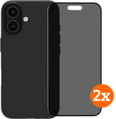 BlueBuilt Back Cover iPhone 16 Zwart + Privacy Filter Screenprotector Glas Duo Pack BlueBuilt telefoonhoesje