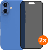 BlueBuilt Back Cover iPhone 16 Blauw + Privacy Filter Screenprotector Glas Duo Pack BlueBuilt telefoonhoesje