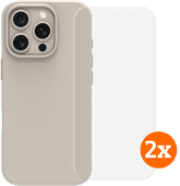 BlueBuilt Back Cover iPhone 16 Pro Beige + Screenprotector Glas Duo Pack Apple iPhone 16 Pro hoesje