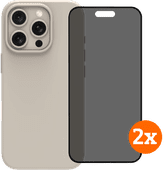 BlueBuilt Back Cover iPhone 16 Pro Beige + Privacy Filter Screenprotector Glas Duo Pack BlueBuilt telefoonhoesje