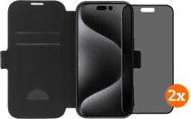 BlueBuilt Apple iPhone 16 Pro Book Case Leer Zwart + Privacy Screenprotector Glas Duo Pack BlueBuilt telefoonhoesje