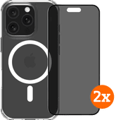 BlueBuilt Protective Cover met MagSafe iPhone 16 Pro + Privacy Screenprotector Duo Pack Apple iPhone 16 Pro hoesje