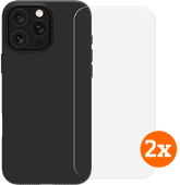 BlueBuilt Back Cover iPhone 16 Pro Max Zwart + Screenprotector Glas Duo Pack Apple iPhone 16 Pro Max hoesje