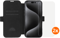 BlueBuilt Apple iPhone 16 Pro Max Book Case Leer Zwart + Screenprotector Glas Duo Pack Apple iPhone 16 Pro Max hoesje