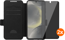 BlueBuilt Samsung Galaxy S25 Book Case Zwart + Privacy Filter Screenprotector Duo Pack BlueBuilt telefoonhoesje