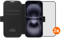 BlueBuilt Apple iPhone 17 Book Case Leer Zwart + Screenprotector Glas Duo Pack Apple iPhone 17 hoesje