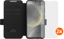 BlueBuilt Samsung Galaxy S25 Book Case Zwart + Screenprotector Glas Duo Pack BlueBuilt telefoonhoesje