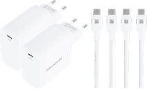 BlueBuilt 100W GaN Usb C Oplader Wit + Usb C Kabel 240W 2m Nylon Wit Duo Pack MacBook oplader