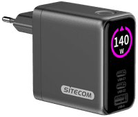 Sitecom 140W GaN Oplader met led scherm Oplader met meerdere poorten