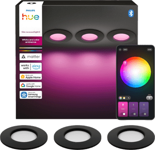 Philips Hue Recessed Spot Light Slim 3-pack - White and Color - 90mm - Black