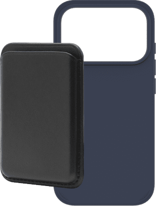 BlueBuilt MagSafe Hoesje iPhone 18 Pro Blauw + Kaarthouder Leer Zwart
