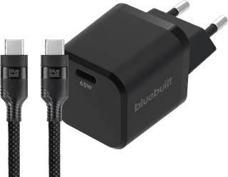 BlueBuilt 65W GaN Usb C Oplader Zwart + Usb C Kabel 240W 2m Nylon Zwart