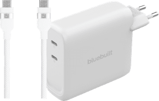 BlueBuilt 140W GaN Oplader met 2 Usb C Poorten Wit + BlueBuilt Usb C Kabel 240W 2m Nylon