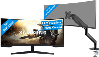 Samsung Odyssey G5 LC34G55TWWPXEN Curved + BlueBuilt Monitorarm voor 1 Ultrawide Monitor