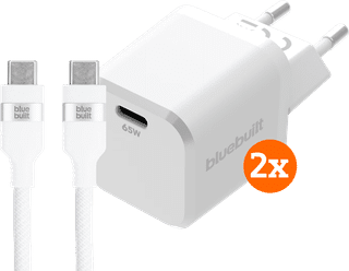 BlueBuilt 65W GaN Usb C Oplader Wit + Usb C Kabel 240W 2m Ny