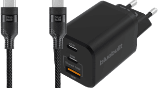BlueBuilt Power Delivery Oplader 2 Usb C Poorten 65W + Usb C Kabel 1,5m Nylon Zwart