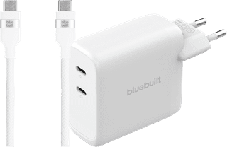 BlueBuilt 100W GaN Oplader met 2 Usb C Poorten Wit + BlueBuilt Usb C Kabel 240W 2m Nylon