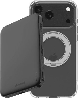 BlueBuilt MagSafe Hoesje met Standaard iPhone 18 Pro Max Transparant + Powerbank 5.000 mAh Grijs