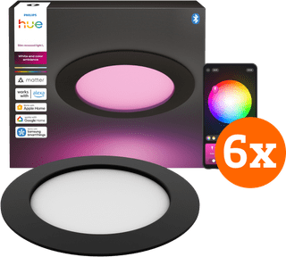 Philips Hue Inbouwspot Slim 6-Pack - White and Color - 170mm - Zwart