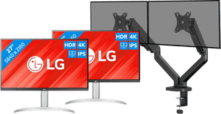 LG 27UP83AK-W Duo Pack + BlueBuilt Monitorarm Mechanische Veer voor 2 Monitoren