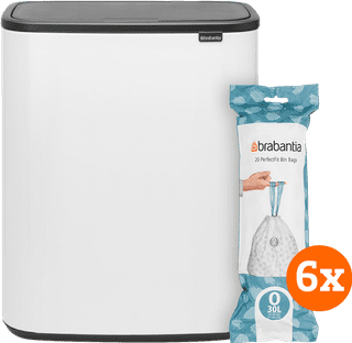 Brabantia Bo Touch Bin 2x 30L White + Trash Bags (120 units)