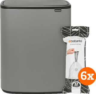 Brabantia Bo Touch Bin 60 Liter Mineral Concrete Grey + Vuilniszakken (120 stuks)