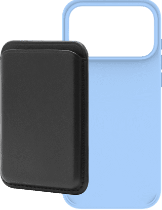 BlueBuilt MagSafe Hoesje iPhone 18 Pro Max Lichtblauw + Kaarthouder Leer Zwart