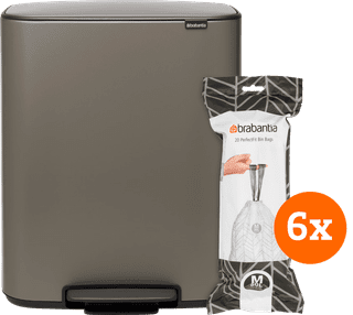 Brabantia Bo Pedal Bin 60L Platinum + Trash Bags (120 units)
