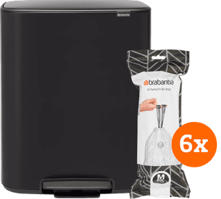 Brabantia Bo Pedal Bin 60L Matte Black + Trash Bags (120 units)