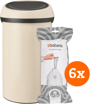 Brabantia Touch Bin 60L Soft Beige + Trash Bags (120 units)