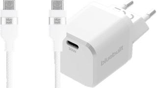 BlueBuilt Power Delivery Oplader 30W + Usb C Kabel 1,5m Nylon Wit