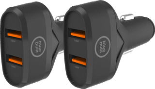 BlueBuilt Quick Charge Autolader met 2 Usb A Poorten 18W Zwart Duo Pack