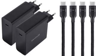 BlueBuilt 140W GaN USB-C Charger Black + USB-C cable 240W 2m Nylon Black Duo Pack