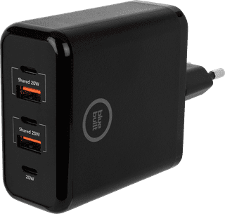 BlueBuilt Power Delivery en Quick Charge Oplader met 5 Usb Poorten 20W Zwart