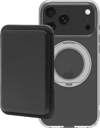 BlueBuilt MagSafe Hoesje en Standaard iPhone 18 Pro Max Transparant + Kaarthouder Leer Zwart