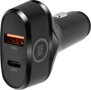 BlueBuilt Power Delivery and Quick Charge Car Charger with 2 USB Ports 20W Black
