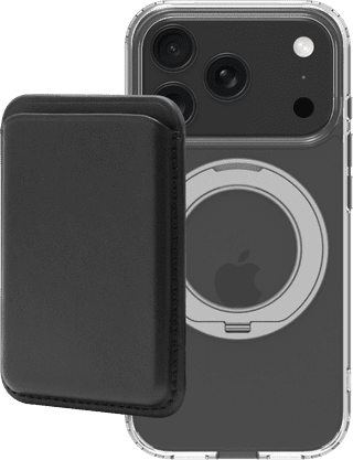 BlueBuilt MagSafe Hoesje en Standaard iPhone 18 Pro Transparant + Kaarthouder Leer Zwart