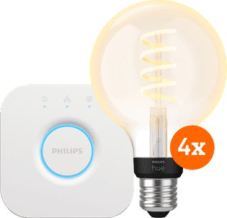 Philips Hue Filament White Ambiance Globe 4-pack + Bridge